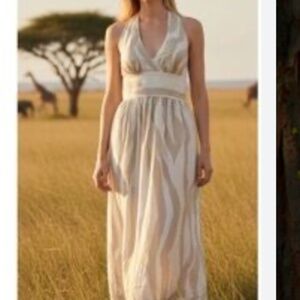 Banana Republic Linen Zebra Print Maxi Dress – Size 4 – Cream & Tan Halter